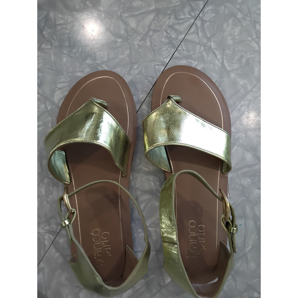 Franco Sarto Ruth Metallic Gold Toe Loop Flat Sandals 8M Ankle Strap L-RUTH